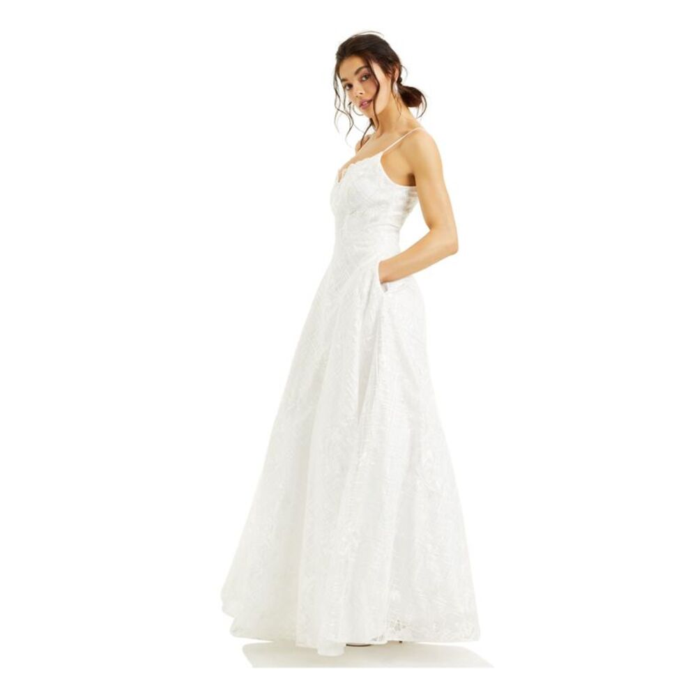 NWT B DARLIN Womens Fit + Flare Dress White Spaghetti Strap Formal Juniors 0 - Picture 3 of 5